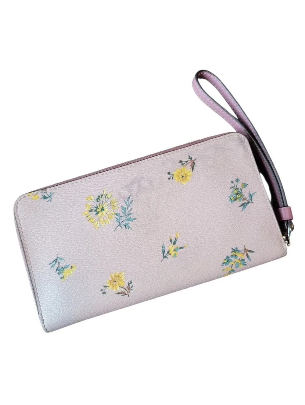 Coach Coated Canvas Gallery Tote Pink Yellow Dandelion Floral Print Bag & Wallet